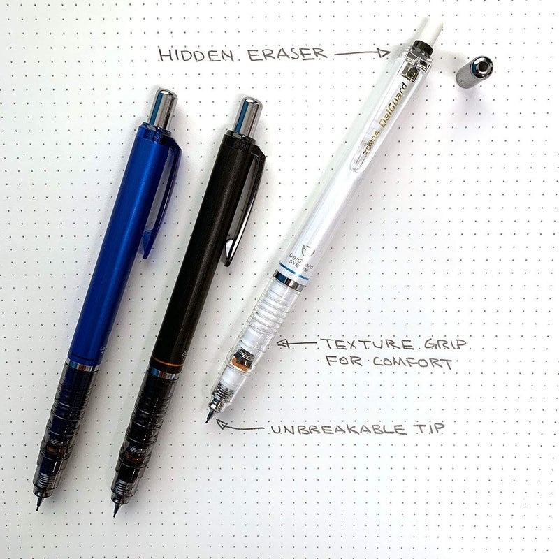 Zebra Pen DelGuard Mechanical Pencil 1-Pack with Refill, 0.5mm, White Barrel, Double Spring Mechanism Resists Lead Breakage, Clip for Easy Carrying (58691) - Image 2